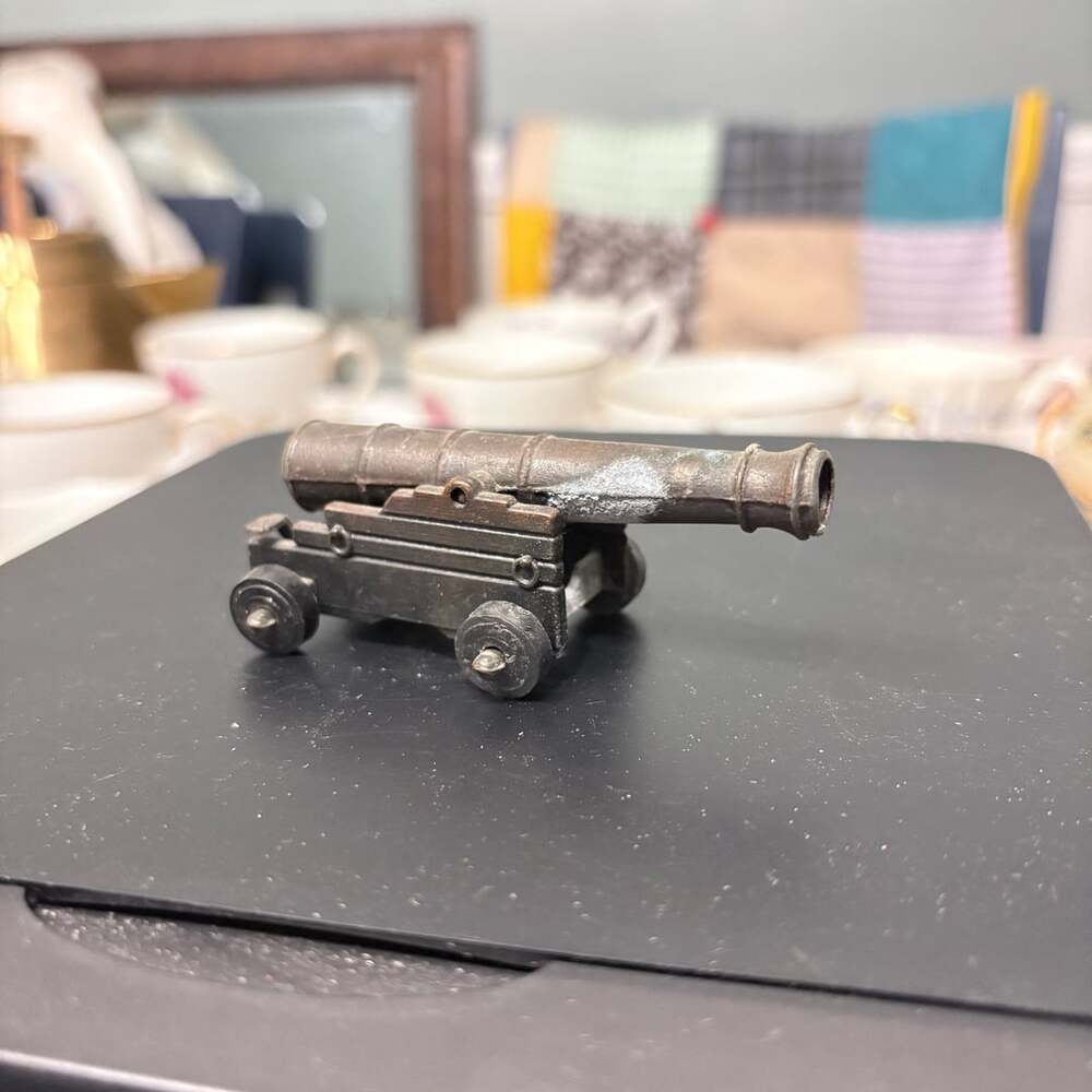 Vintage Cast Iron Miniature Artillery Cannon Figurine Decor